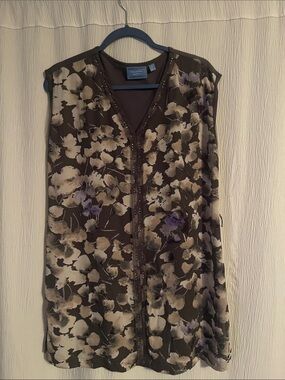 Simply Vera Vera Wang Brown Floral Beaded Sleeveless Tunic